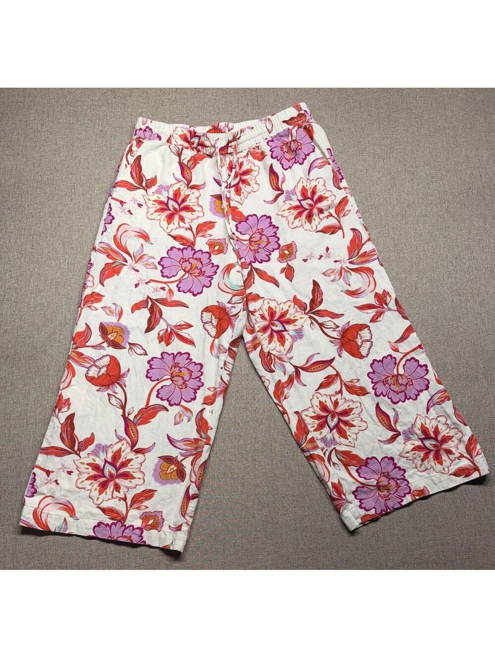 Laundry by Shelli Segal Floral Linen Blend Wide Leg Crop Women's Medium Boho